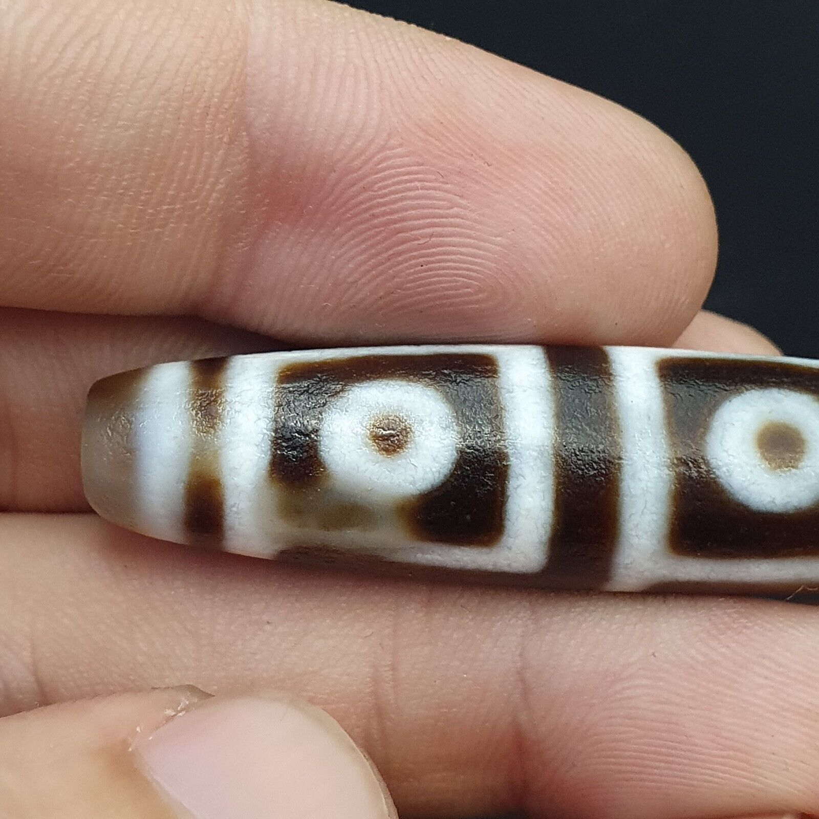 Vintage OLD Himalayan Indo Tibetan Agate rare Patterns 4 eye Dzi Amulet Bead