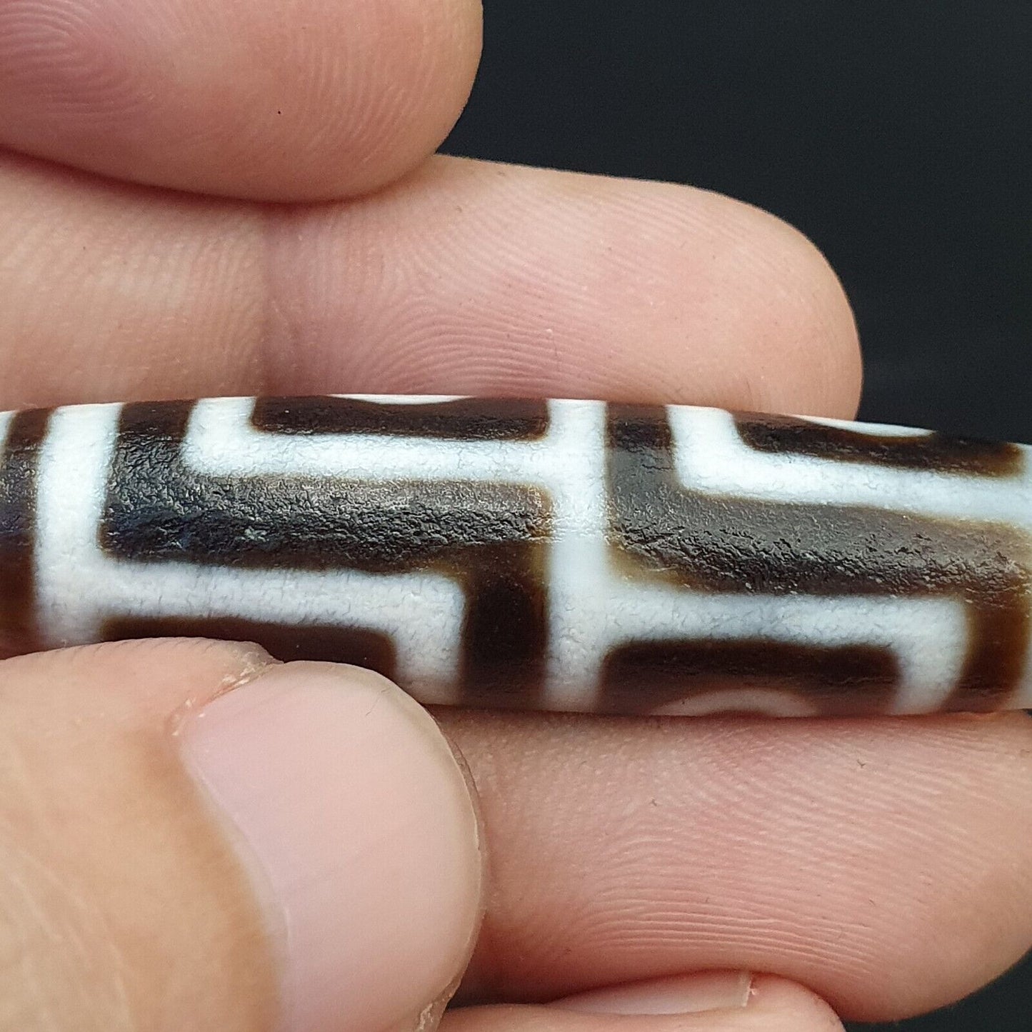 Vintage ALTER Himalaya Indo Tibet Achat seltene Muster 4 Auge Dzi Amulett Perle