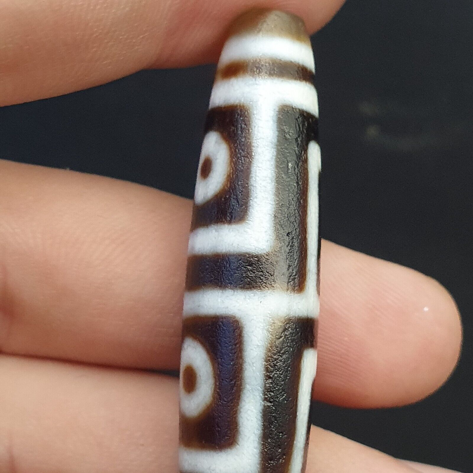 Vintage OLD Himalayan Indo Tibetan Agate rare Patterns 4 eye Dzi Amulet Bead