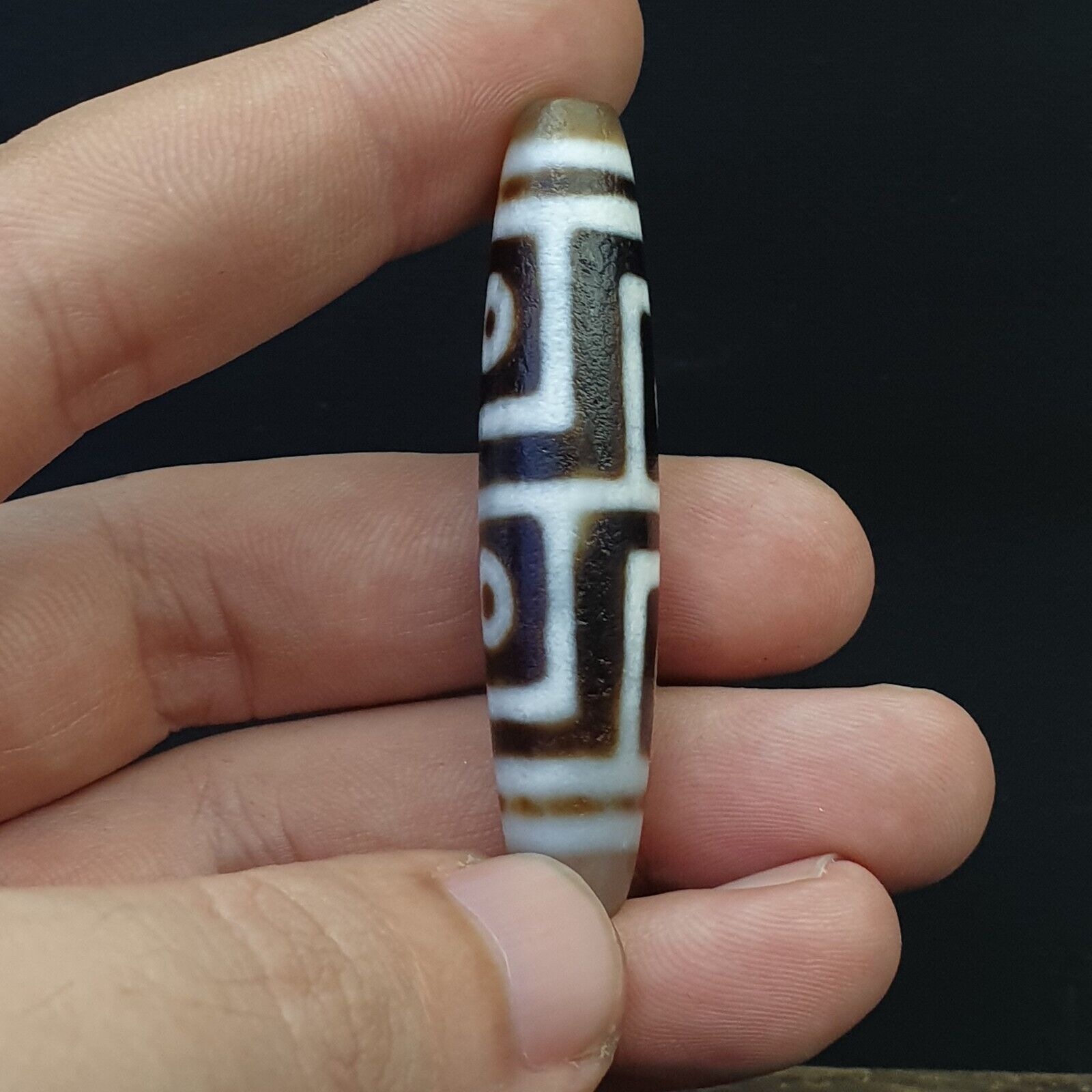Vintage OLD Himalayan Indo Tibetan Agate rare Patterns 4 eye Dzi Amulet Bead