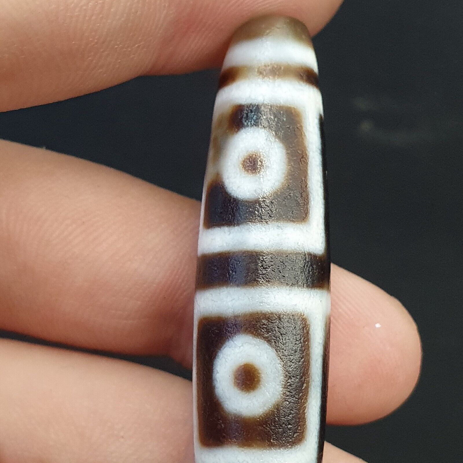 Vintage OLD Himalayan Indo Tibetan Agate rare Patterns 4 eye Dzi Amulet Bead