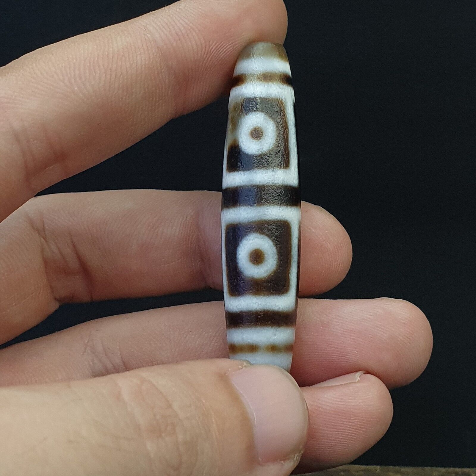 Vintage OLD Himalayan Indo Tibetan Agate rare Patterns 4 eye Dzi Amulet Bead