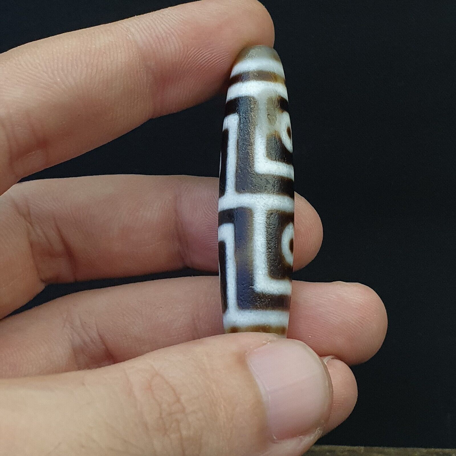 Vintage OLD Himalayan Indo Tibetan Agate rare Patterns 4 eye Dzi Amulet Bead