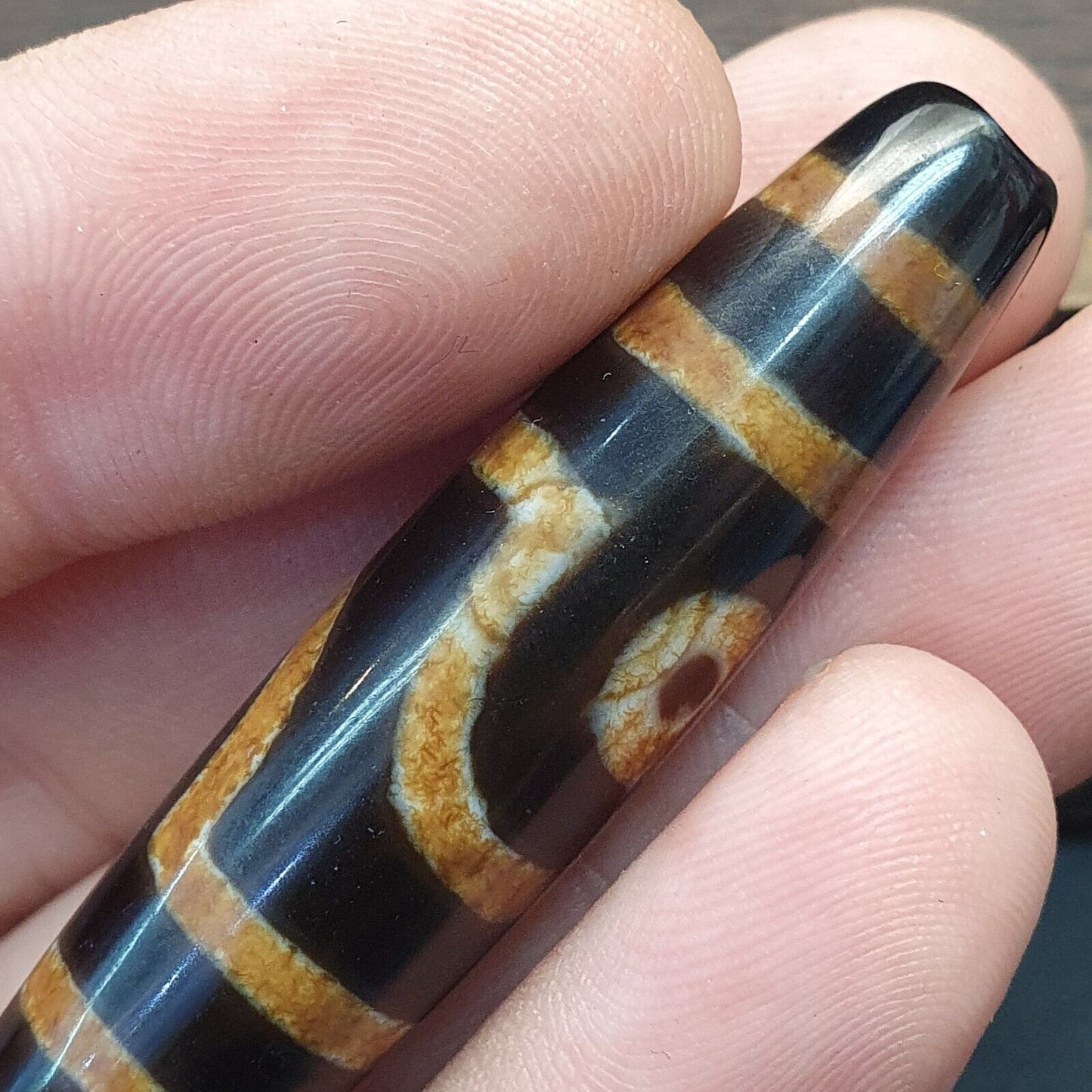 喜馬拉雅印度藏瑪瑙珠稀有圖案 2 眼護身符珠