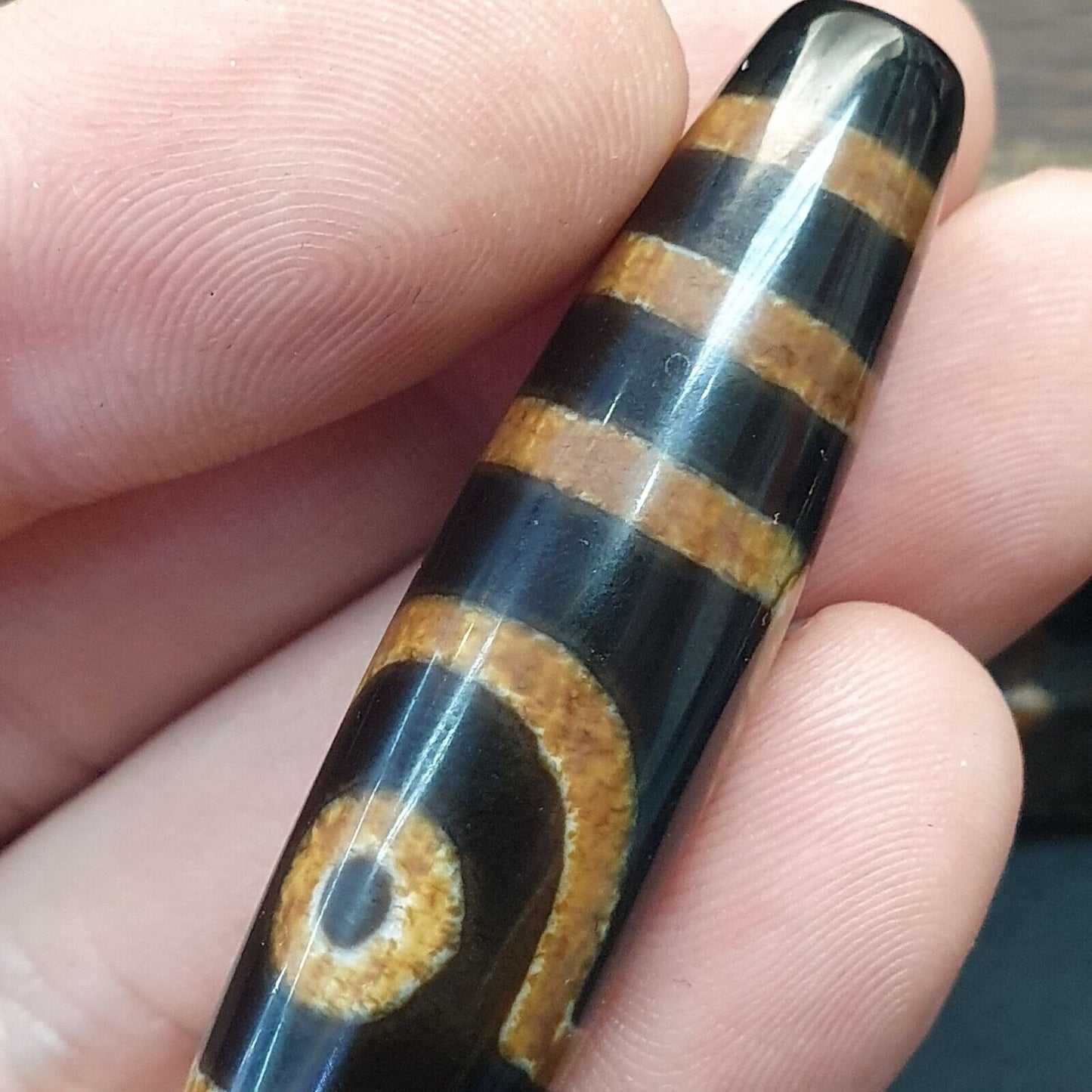 喜馬拉雅印度藏瑪瑙珠稀有圖案 2 眼護身符珠