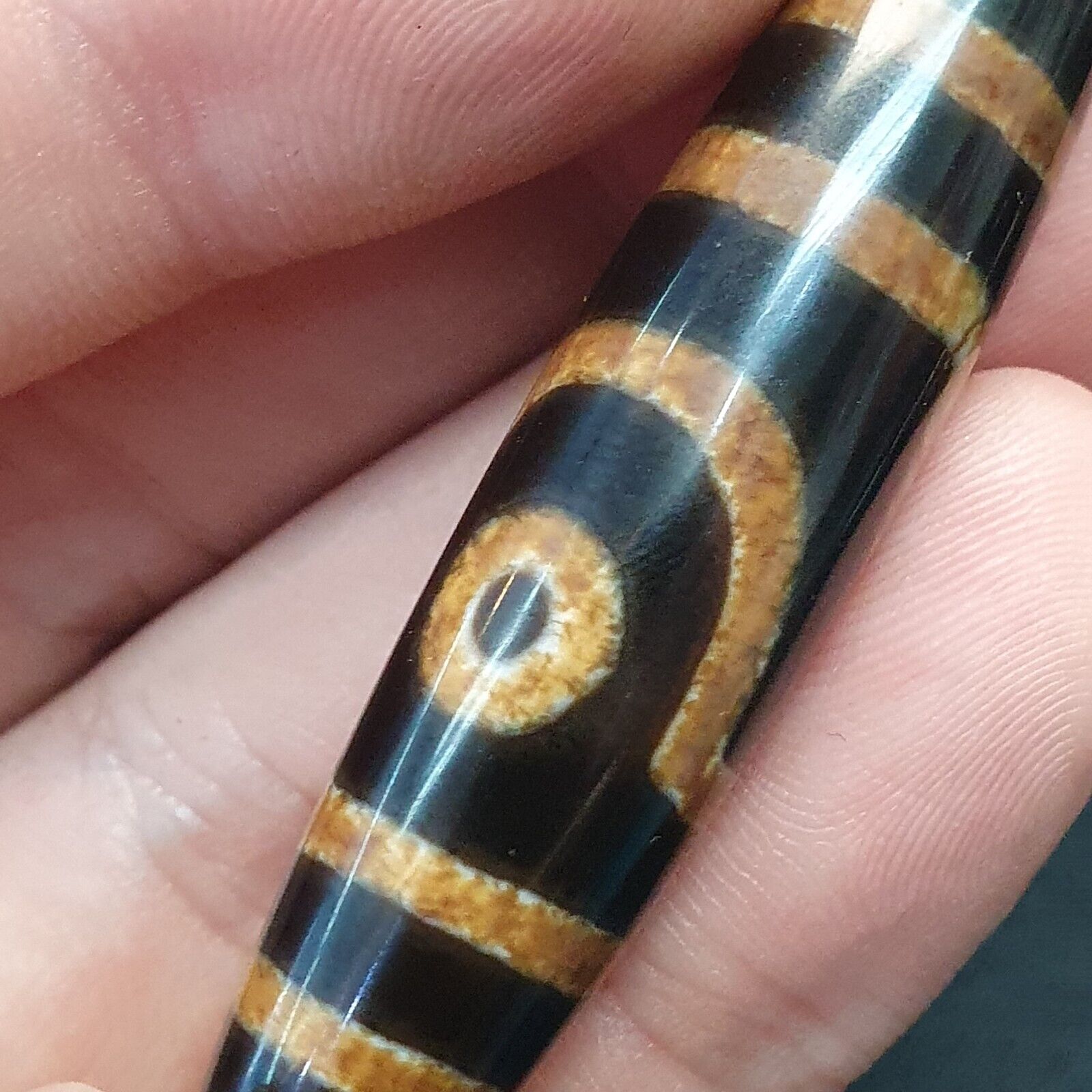 Himalayan Indo Tibetan Agate Bead rare Patterns 2 eye Amulet Bead