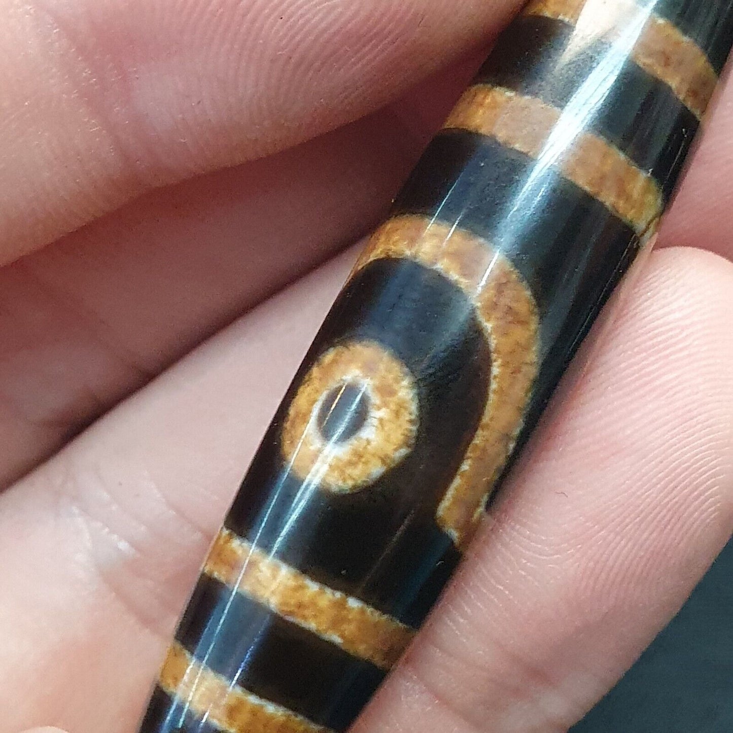 喜馬拉雅印度藏瑪瑙珠稀有圖案 2 眼護身符珠