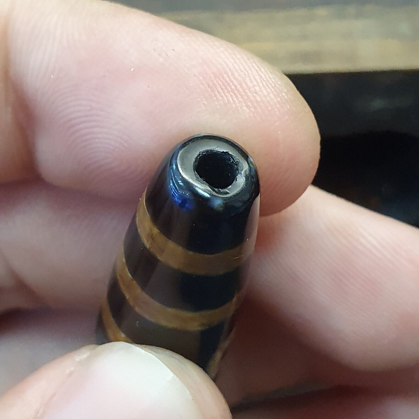 喜馬拉雅印度藏瑪瑙珠稀有圖案 2 眼護身符珠