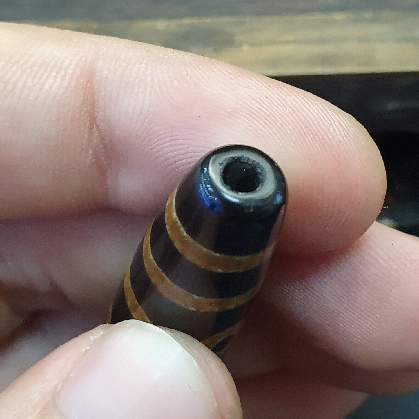 喜馬拉雅印度藏瑪瑙珠稀有圖案 2 眼護身符珠