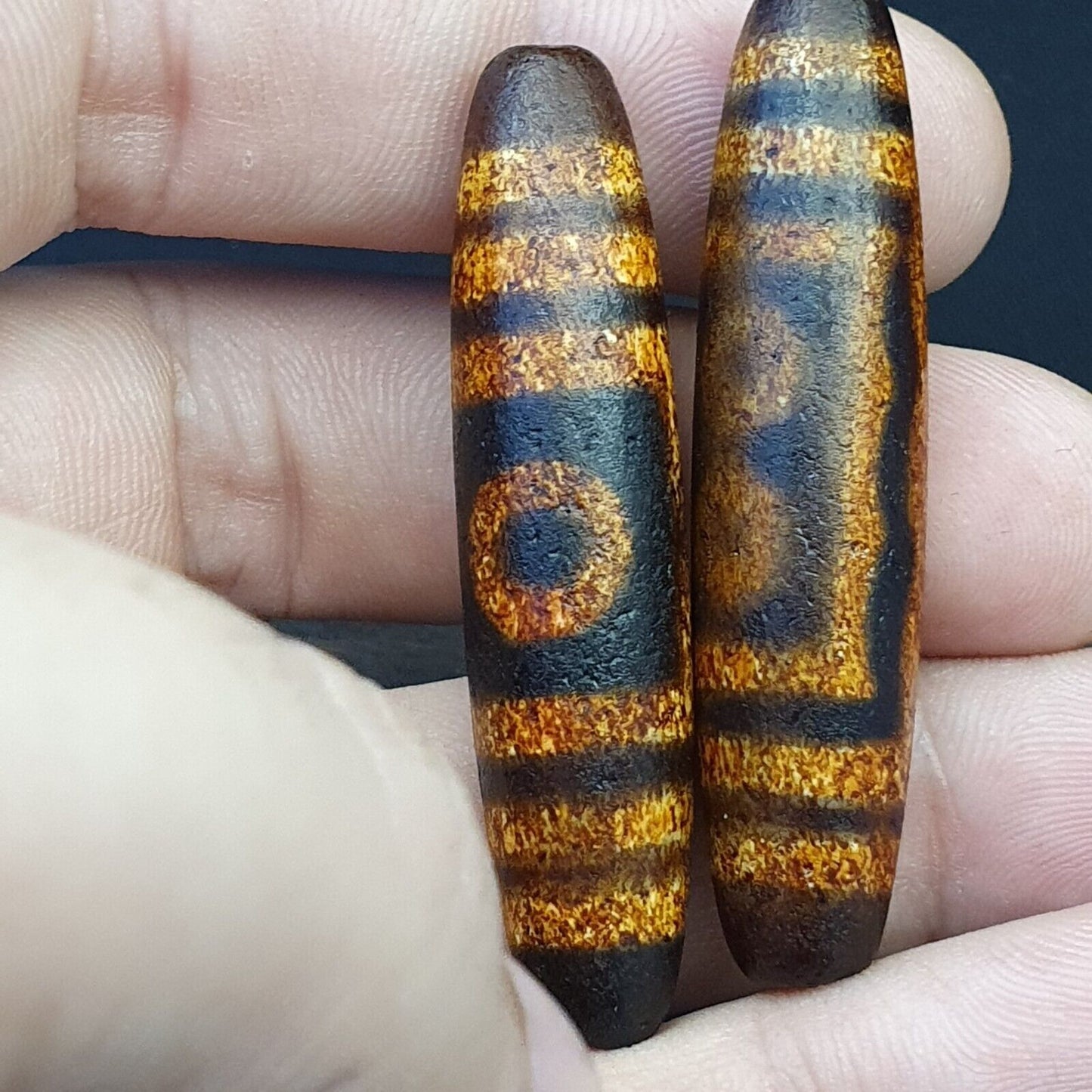 2 顆西藏中國尼泊爾喜馬拉雅瑪瑙眼睛珠天珠護身符珠