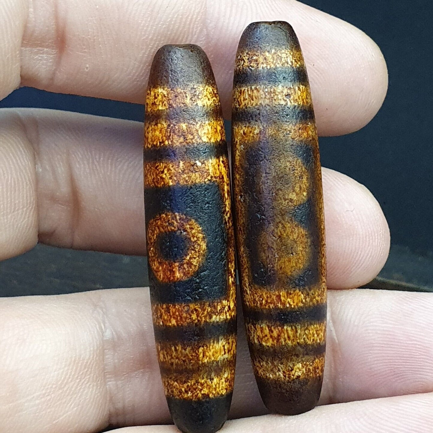 2 顆西藏中國尼泊爾喜馬拉雅瑪瑙眼睛珠天珠護身符珠