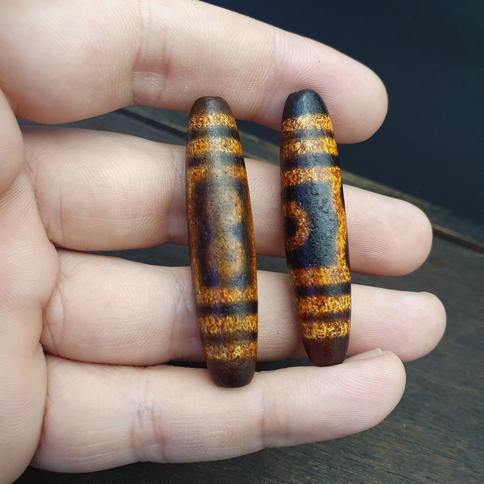 2 pcs Tibetan Chinese Nepalese Himalayan Agate eyes Bead Dzi Amulet Beads