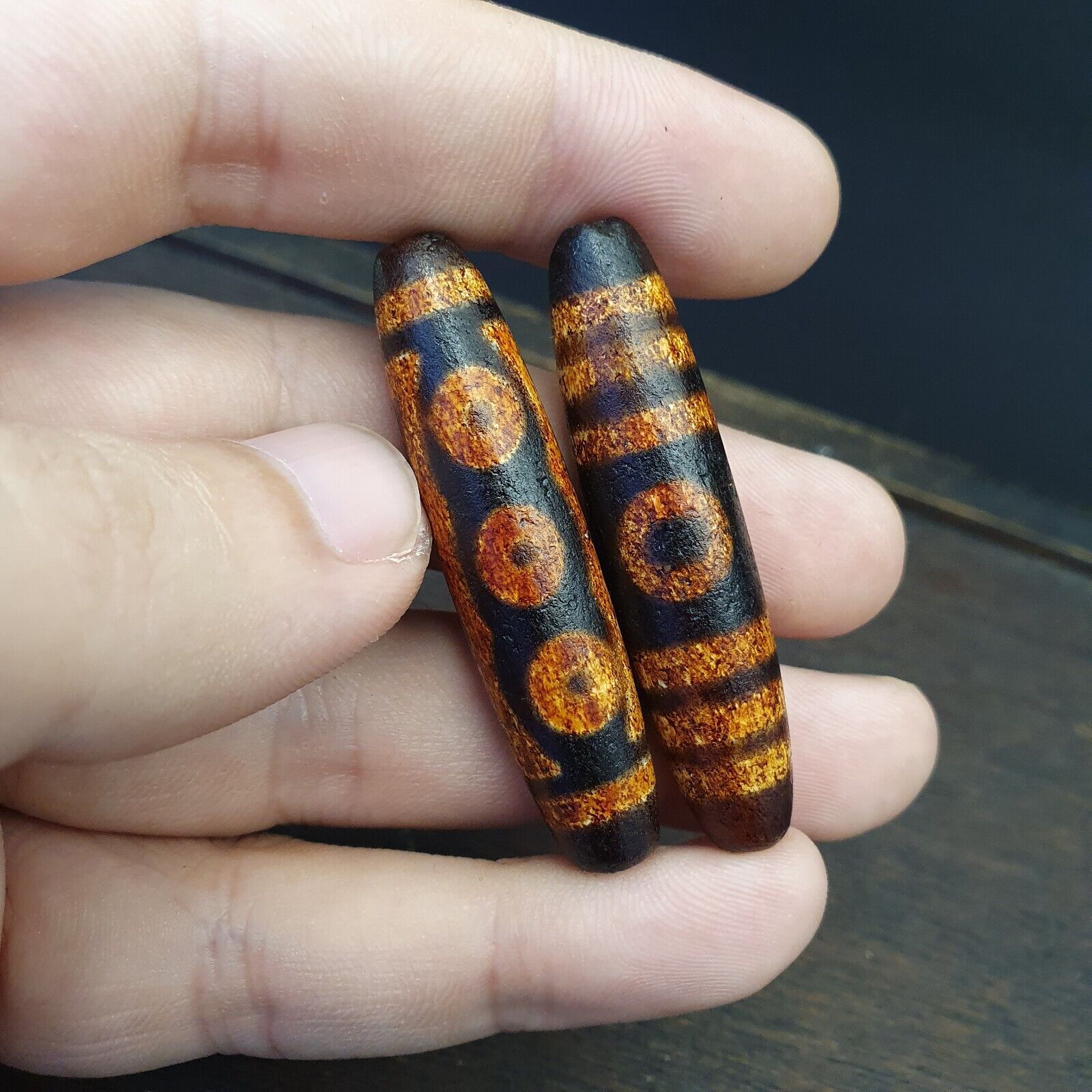 2 pcs Tibetan Chinese Nepalese Himalayan Agate eyes Bead Dzi Amulet Beads