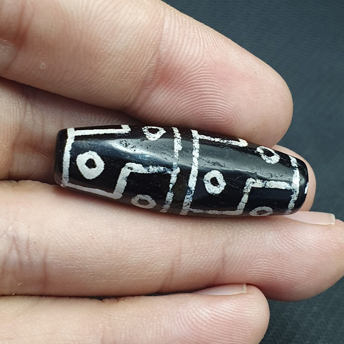 HIMALAYAN Indo Tibetan Central Asian Etched Agate beads Decorated bead BD ET 11