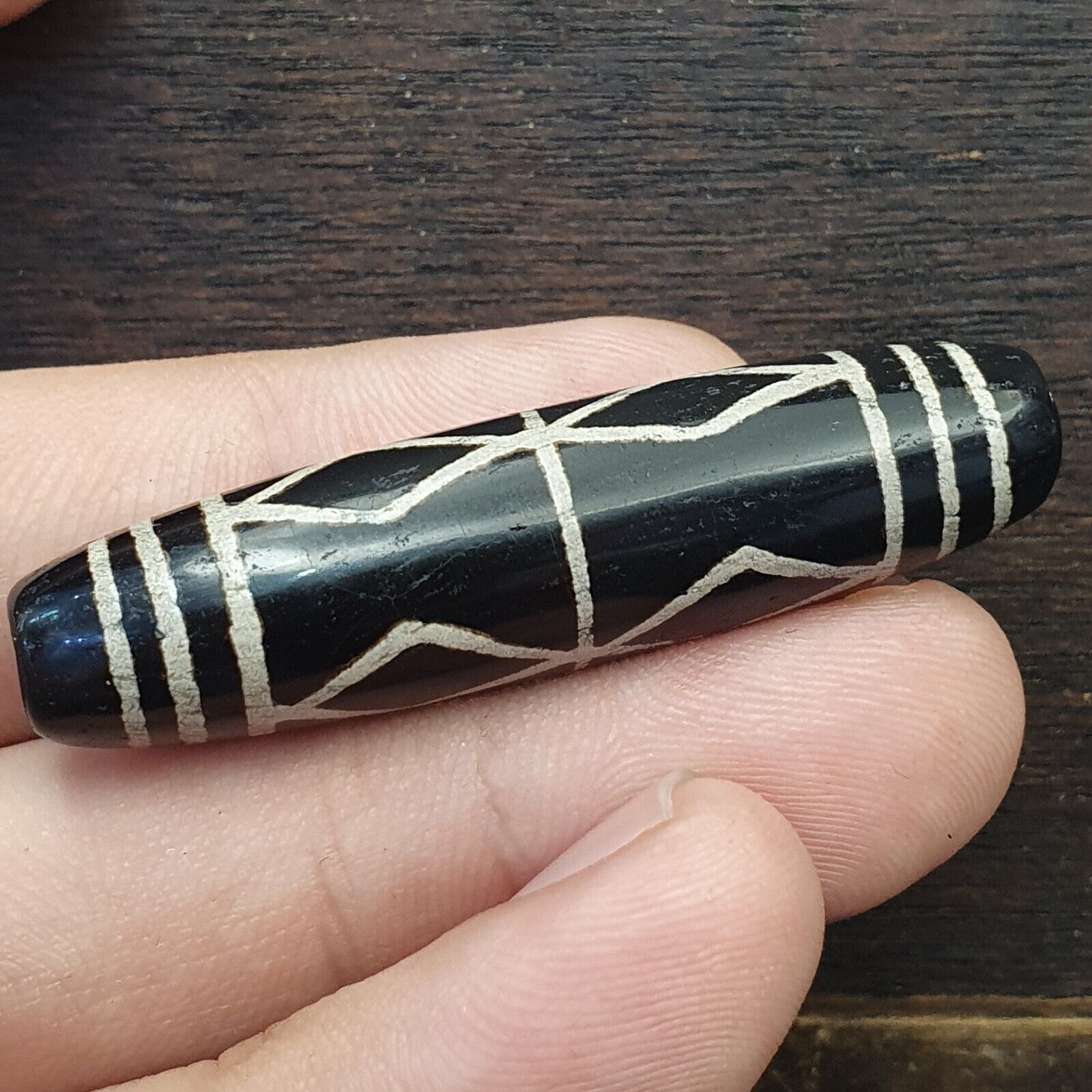 HIMALAYAN Indo Tibetan Central Asian Etched Agate beads Decorated bead BD ET 14