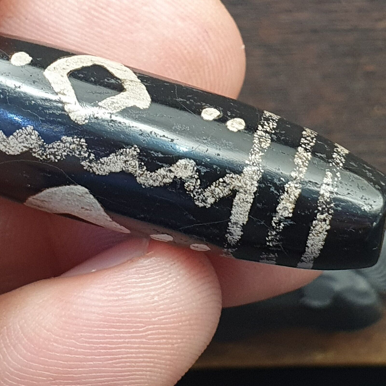 HIMALAYAN Indo Tibetan Central Asian Etched Agate beads Decorated bead BD ET 17