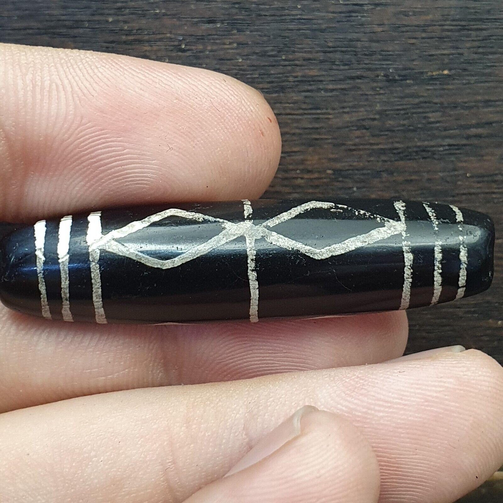 HIMALAYAN Indo Tibetan Central Asian Etched Agate beads Decorated bead BD ET 14