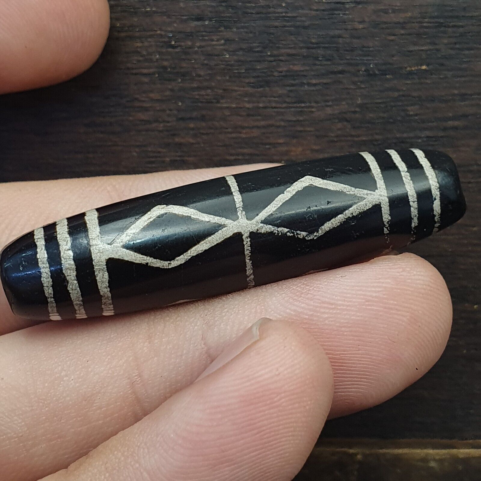 HIMALAYAN Indo Tibetan Central Asian Etched Agate beads Decorated bead BD ET 14