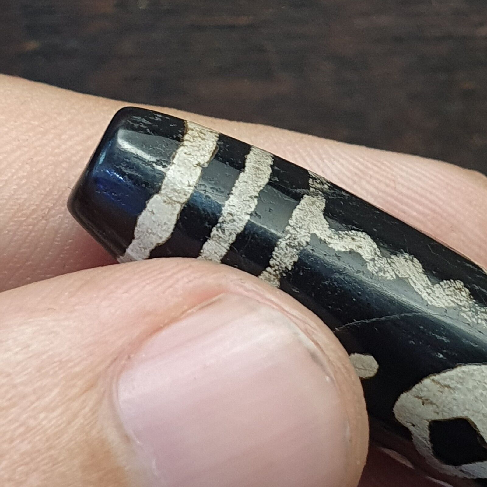 HIMALAYAN Indo Tibetan Central Asian Etched Agate beads Decorated bead BD ET 17