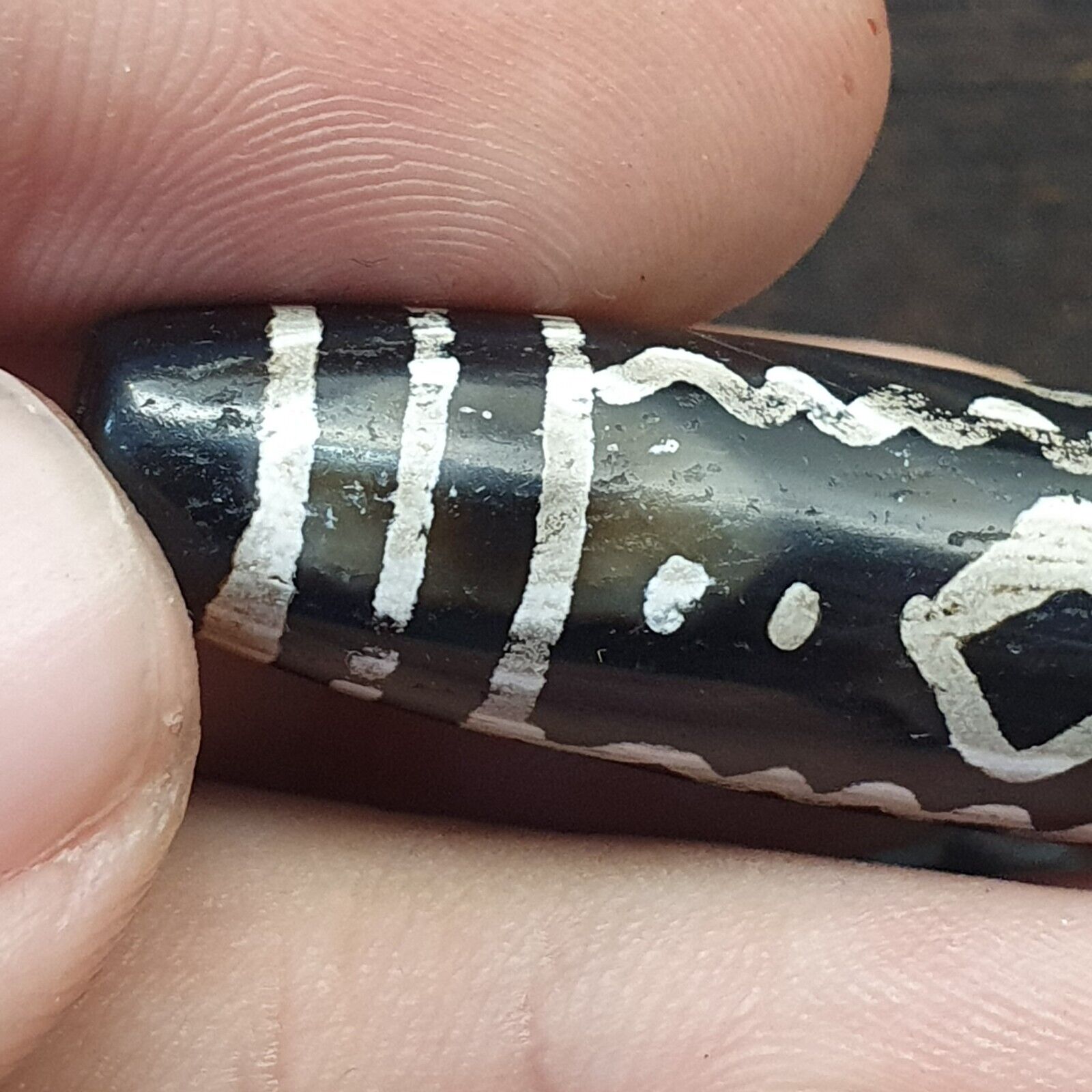 HIMALAYAN Indo Tibetan Central Asian Etched Agate beads Decorated bead BD ET 17