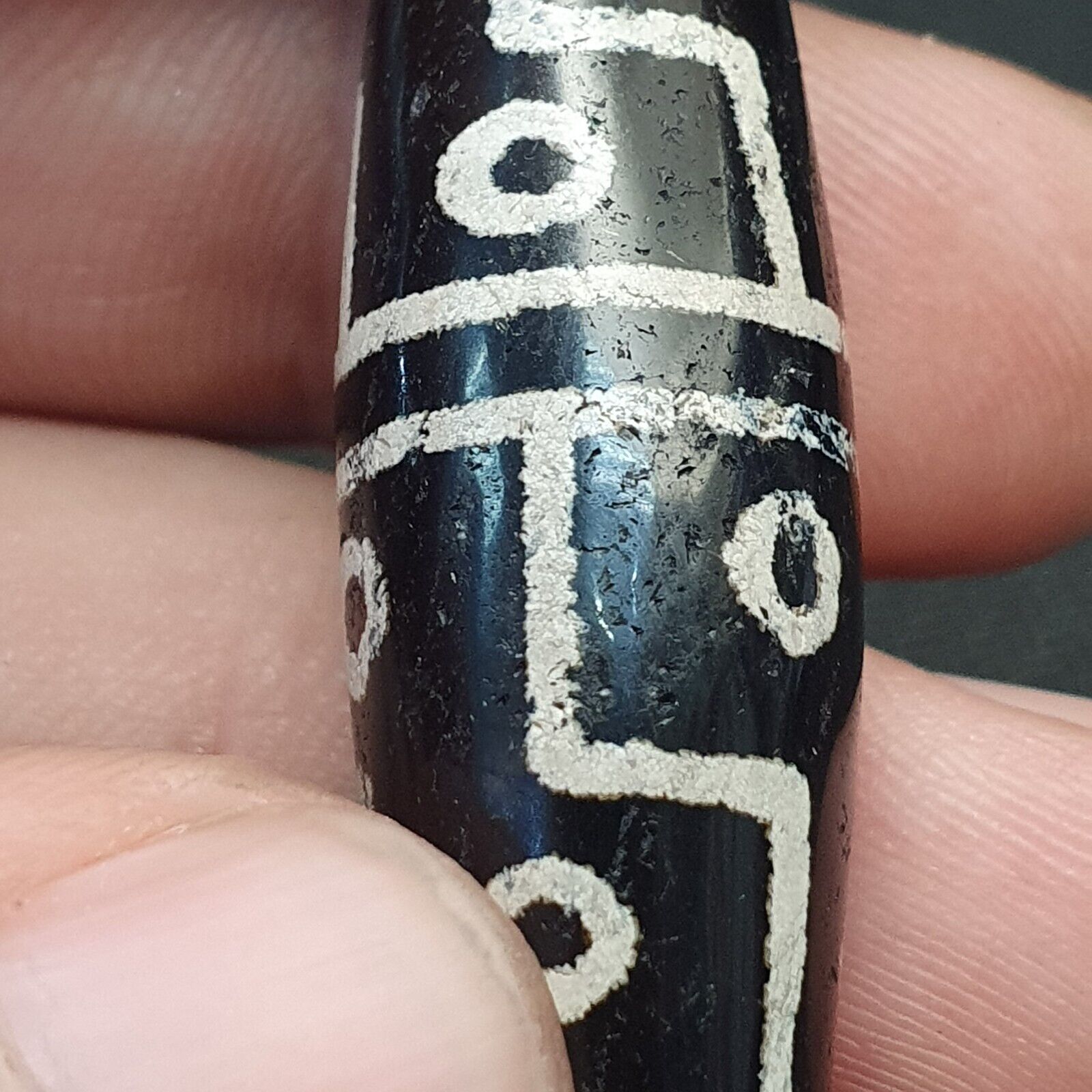 HIMALAYAN Indo Tibetan Central Asian Etched Agate beads Decorated bead BD ET 11