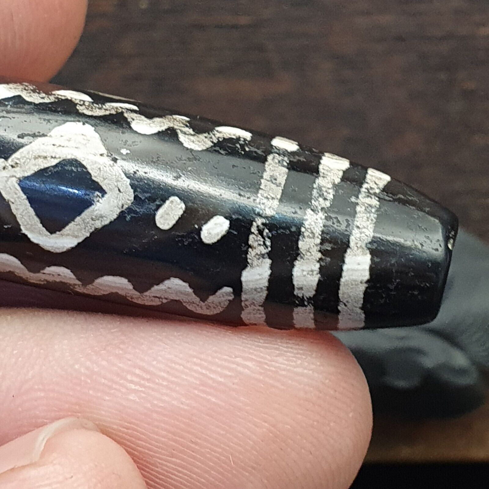 HIMALAYAN Indo Tibetan Central Asian Etched Agate beads Decorated bead BD ET 17