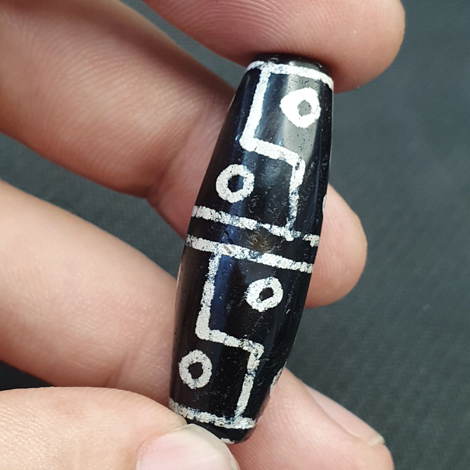 HIMALAYAN Indo Tibetan Central Asian Etched Agate beads Decorated bead BD ET 11