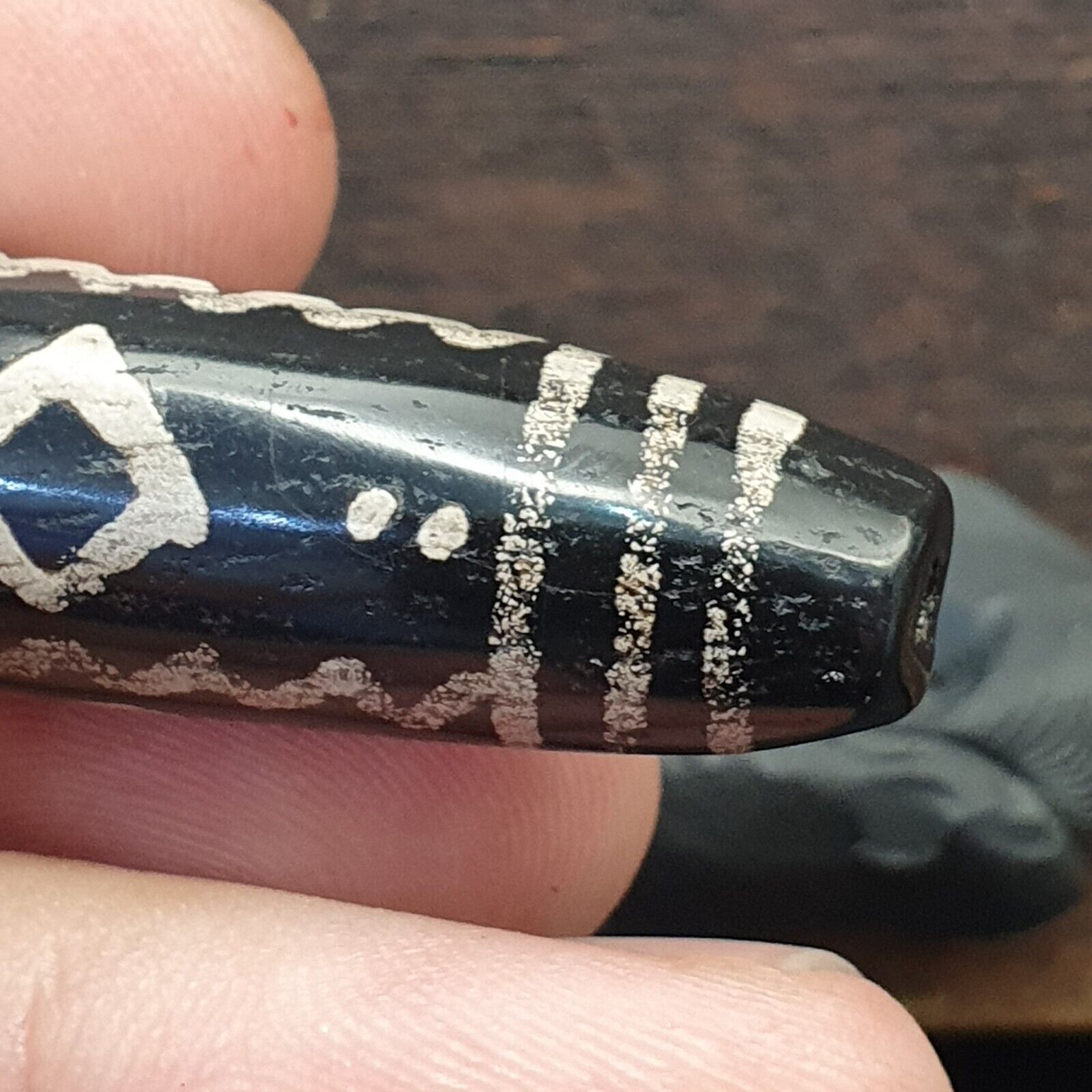 HIMALAYAN Indo Tibetan Central Asian Etched Agate beads Decorated bead BD ET 17