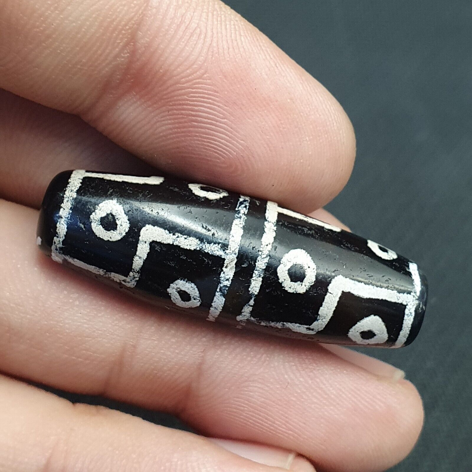 HIMALAYAN Indo Tibetan Central Asian Etched Agate beads Decorated bead BD ET 11