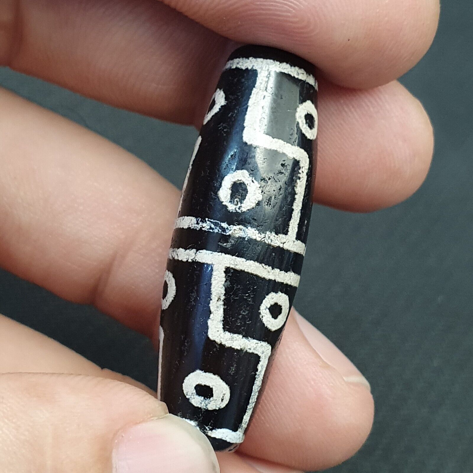 HIMALAYAN Indo Tibetan Central Asian Etched Agate beads Decorated bead BD ET 11