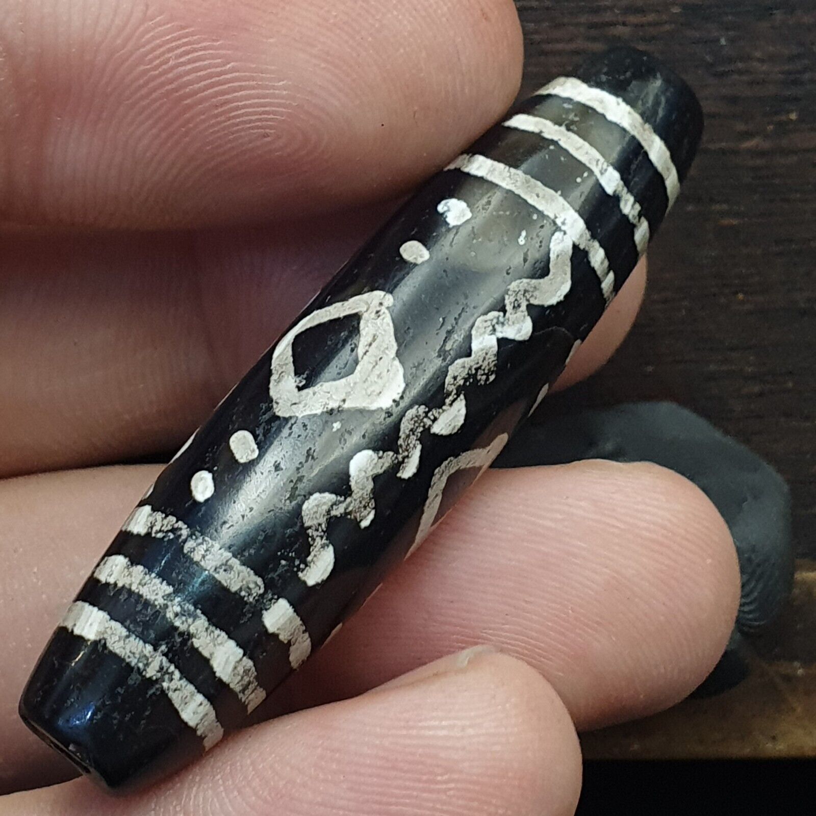 HIMALAYAN Indo Tibetan Central Asian Etched Agate beads Decorated bead BD ET 17