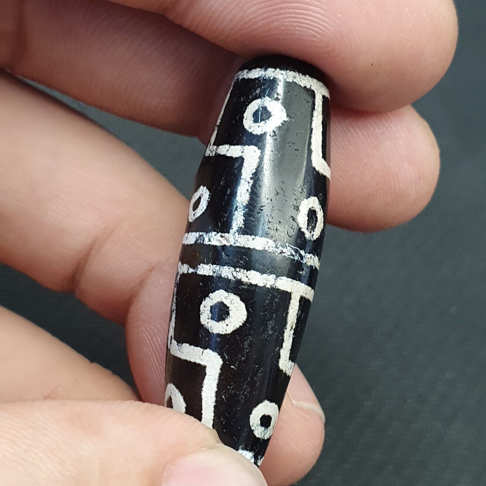 HIMALAYAN Indo Tibetan Central Asian Etched Agate beads Decorated bead BD ET 11