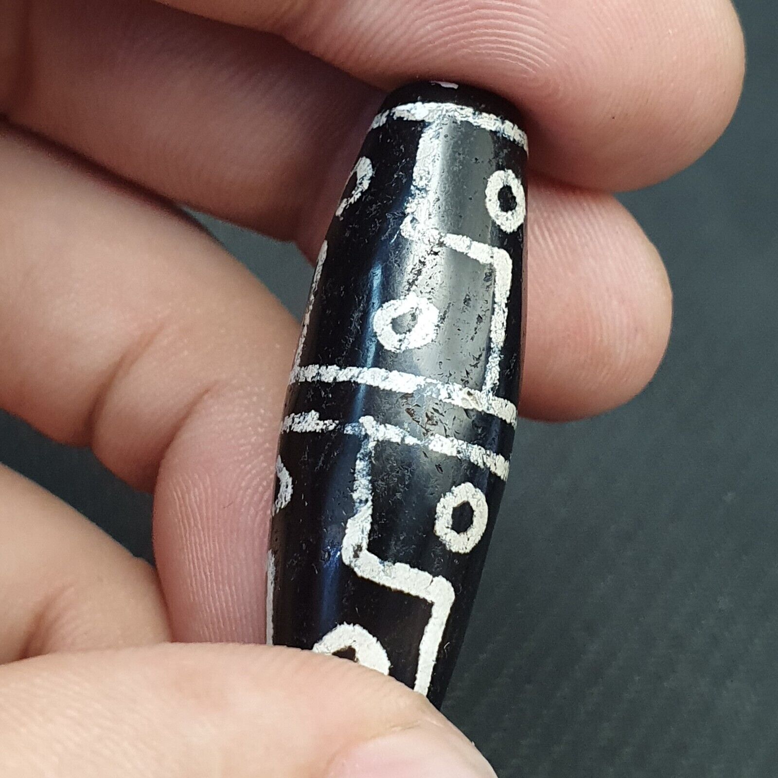 HIMALAYAN Indo Tibetan Central Asian Etched Agate beads Decorated bead BD ET 11