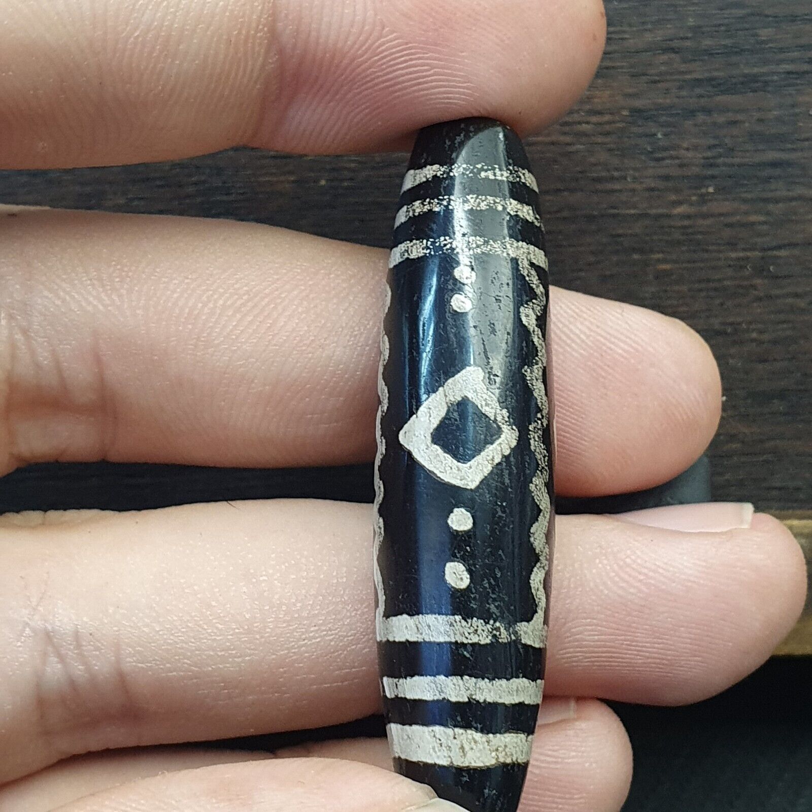 HIMALAYAN Indo Tibetan Central Asian Etched Agate beads Decorated bead BD ET 17