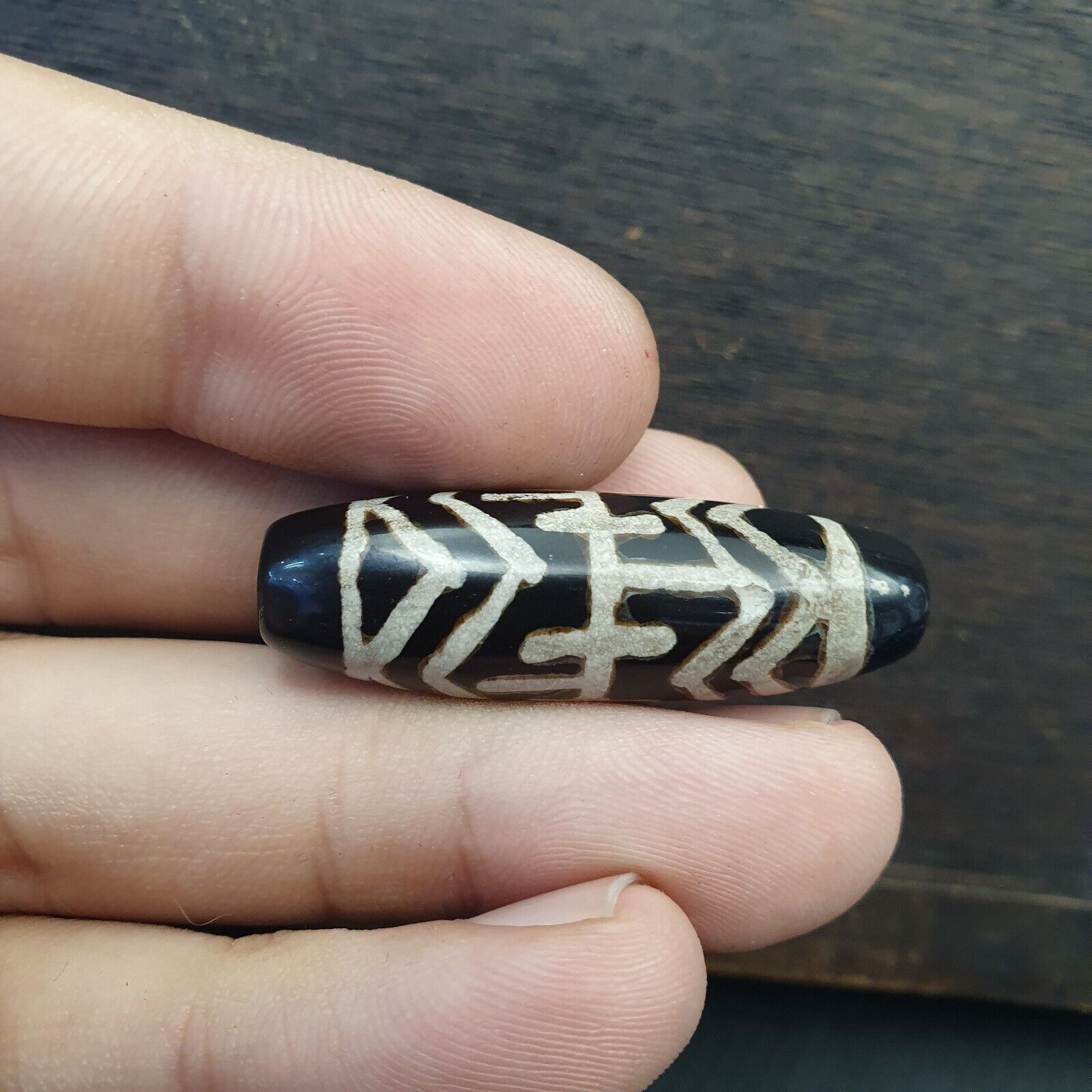 HIMALAYAN Indo Tibetan Central Asian Etched Agate beads Decorated bead BD ET 20