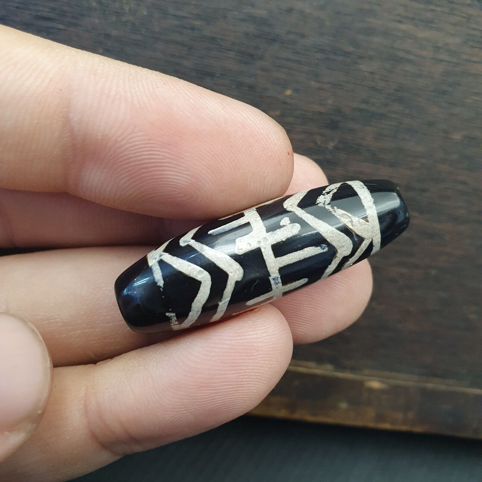 HIMALAYAN Indo Tibetan Central Asian Etched Agate beads Decorated bead BD ET 20