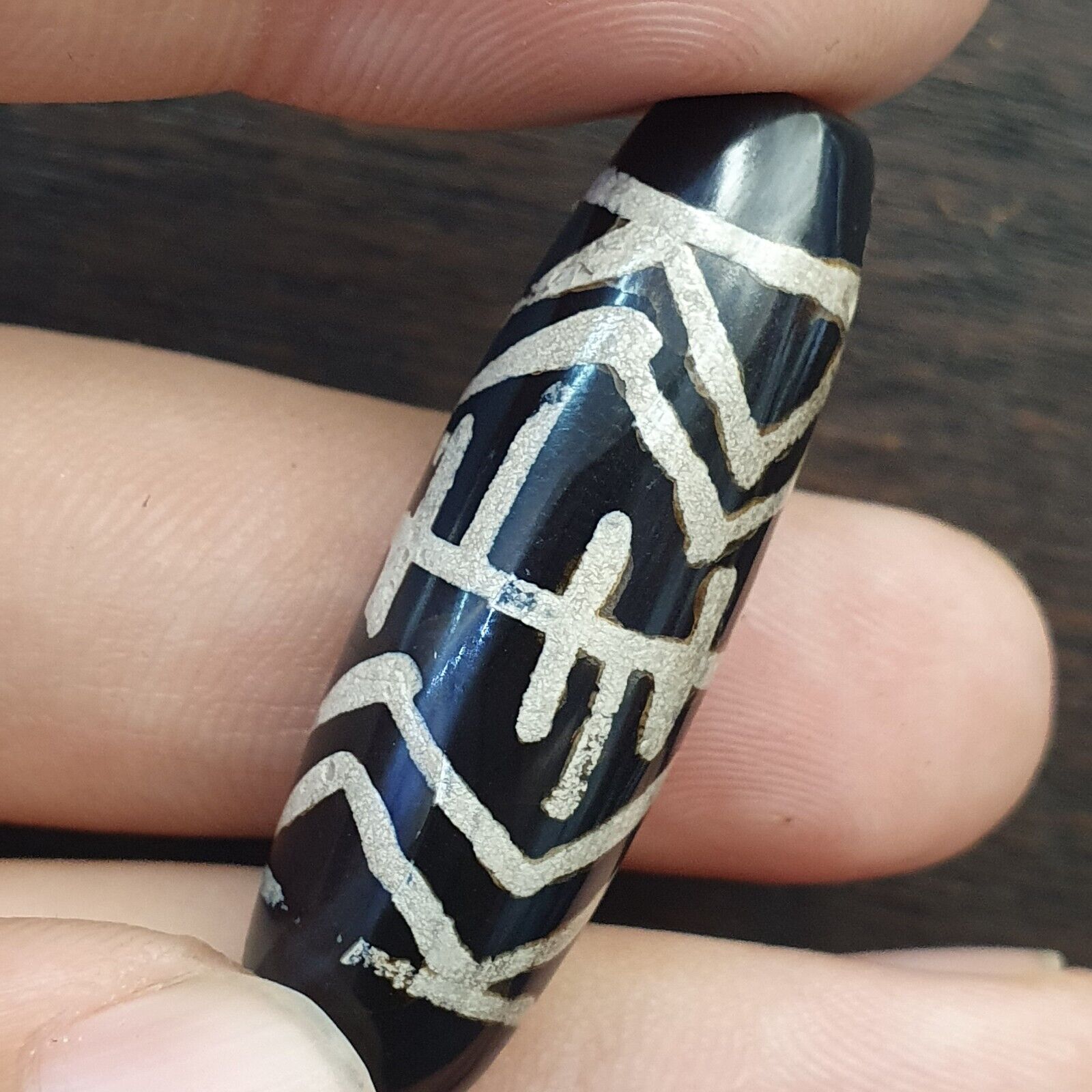 HIMALAYAN Indo Tibetan Central Asian Etched Agate beads Decorated bead BD ET 20