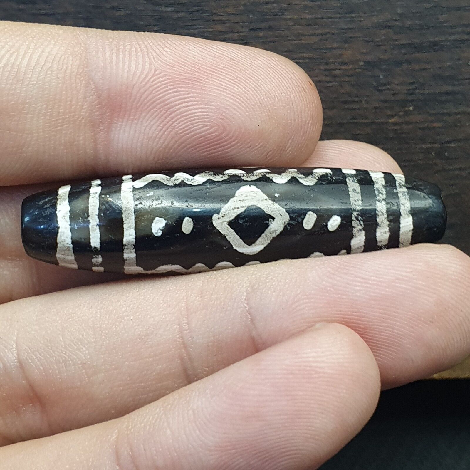 HIMALAYAN Indo Tibetan Central Asian Etched Agate beads Decorated bead BD ET 17