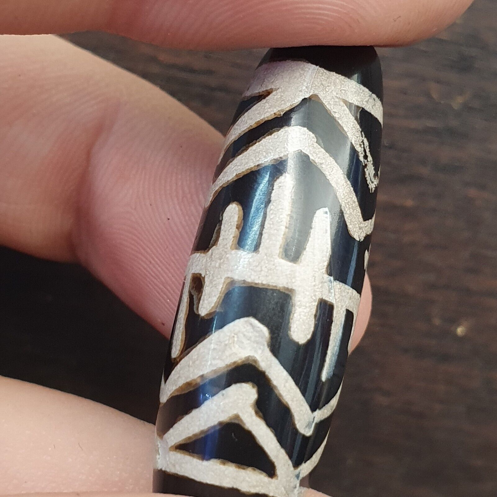 HIMALAYAN Indo Tibetan Central Asian Etched Agate beads Decorated bead BD ET 20