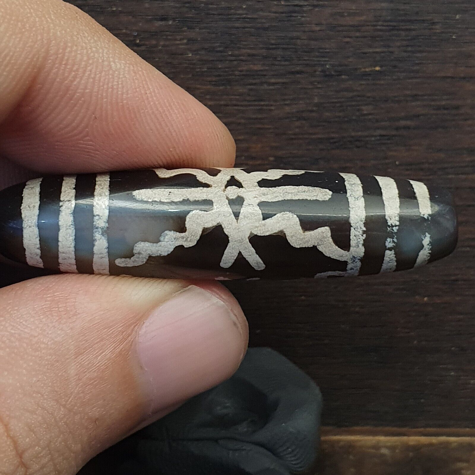 HIMALAYAN Indo Tibetan Central Asian Etched Agate beads Decorated bead BD ET 15