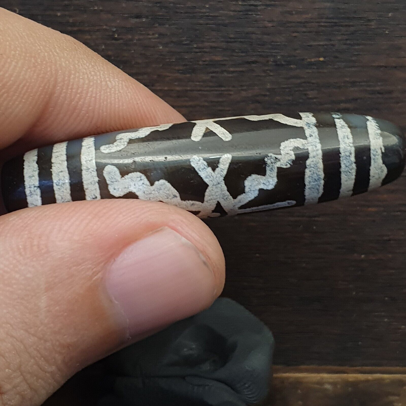 HIMALAYAN Indo Tibetan Central Asian Etched Agate beads Decorated bead BD ET 15