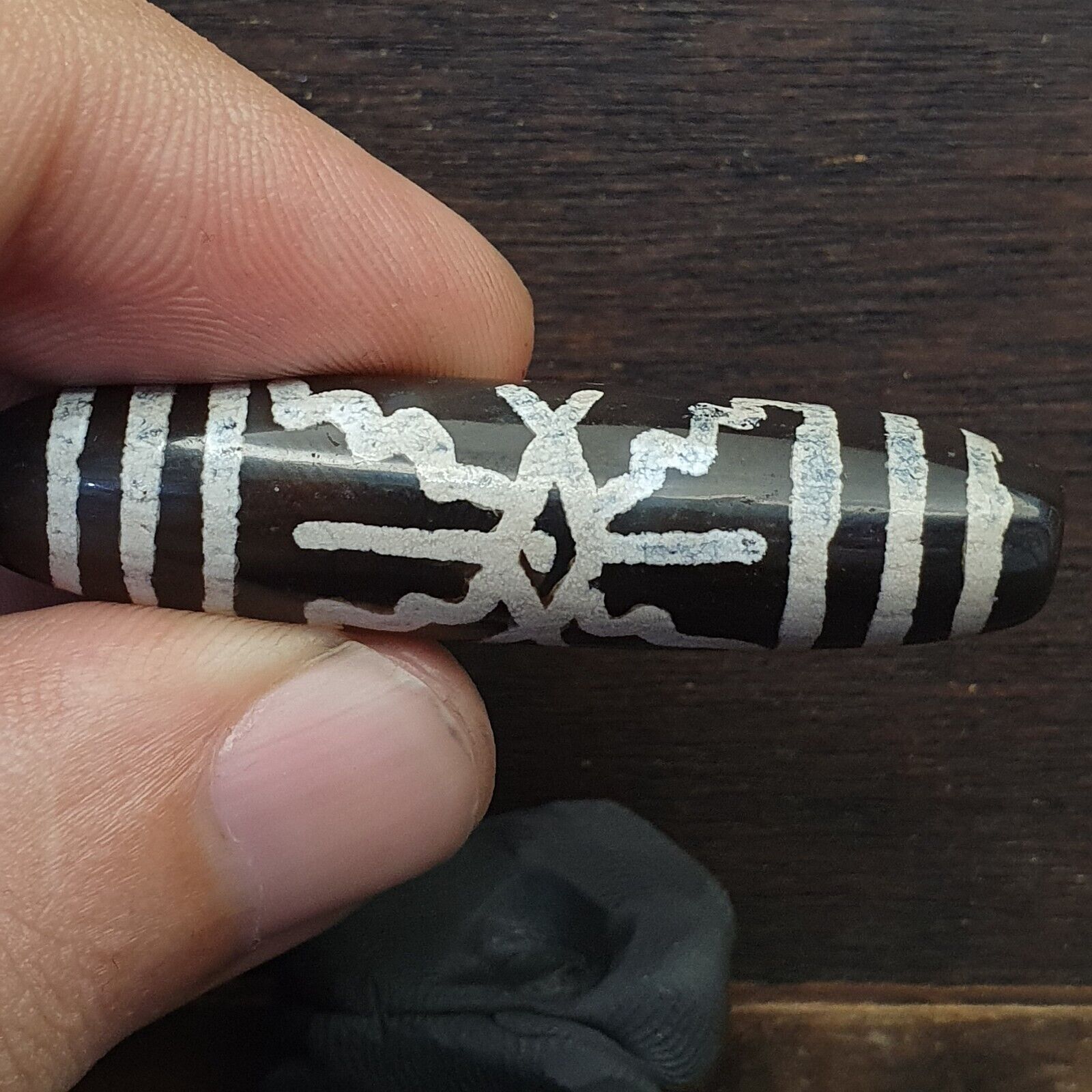 HIMALAYAN Indo Tibetan Central Asian Etched Agate beads Decorated bead BD ET 15