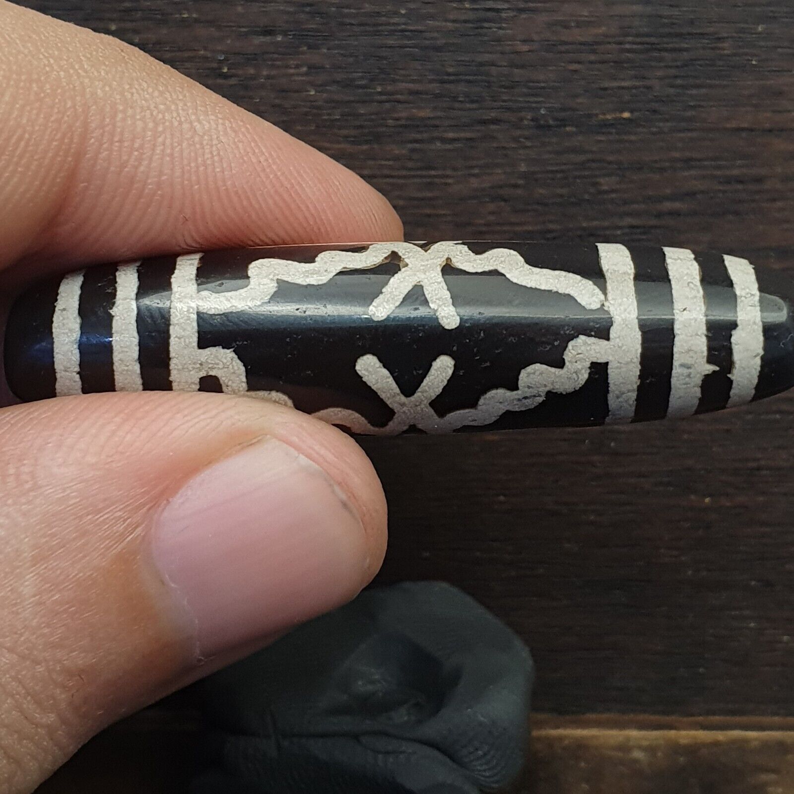 HIMALAYAN Indo Tibetan Central Asian Etched Agate beads Decorated bead BD ET 15