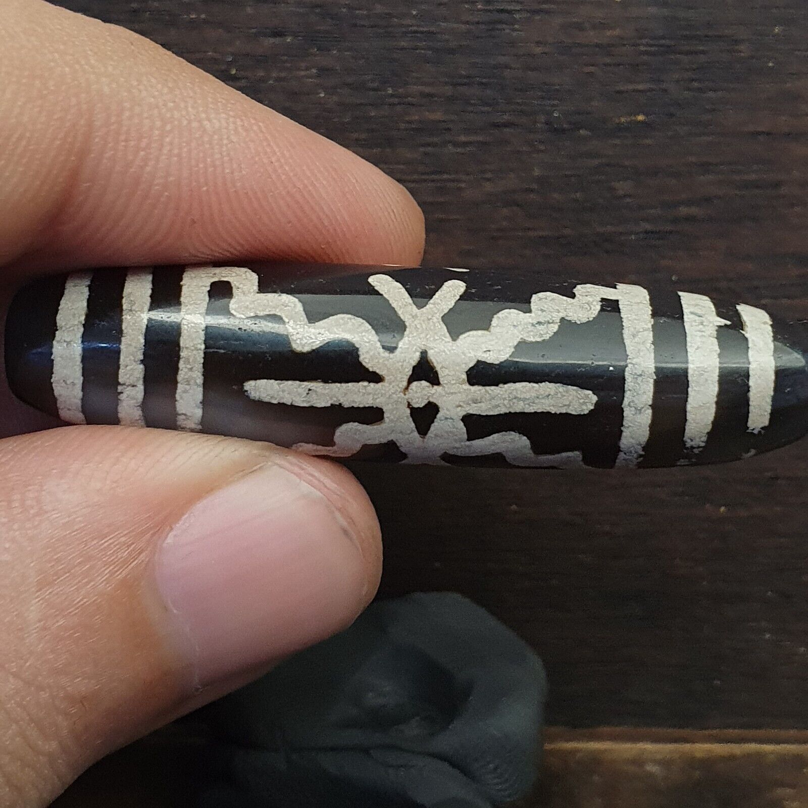 HIMALAYAN Indo Tibetan Central Asian Etched Agate beads Decorated bead BD ET 15