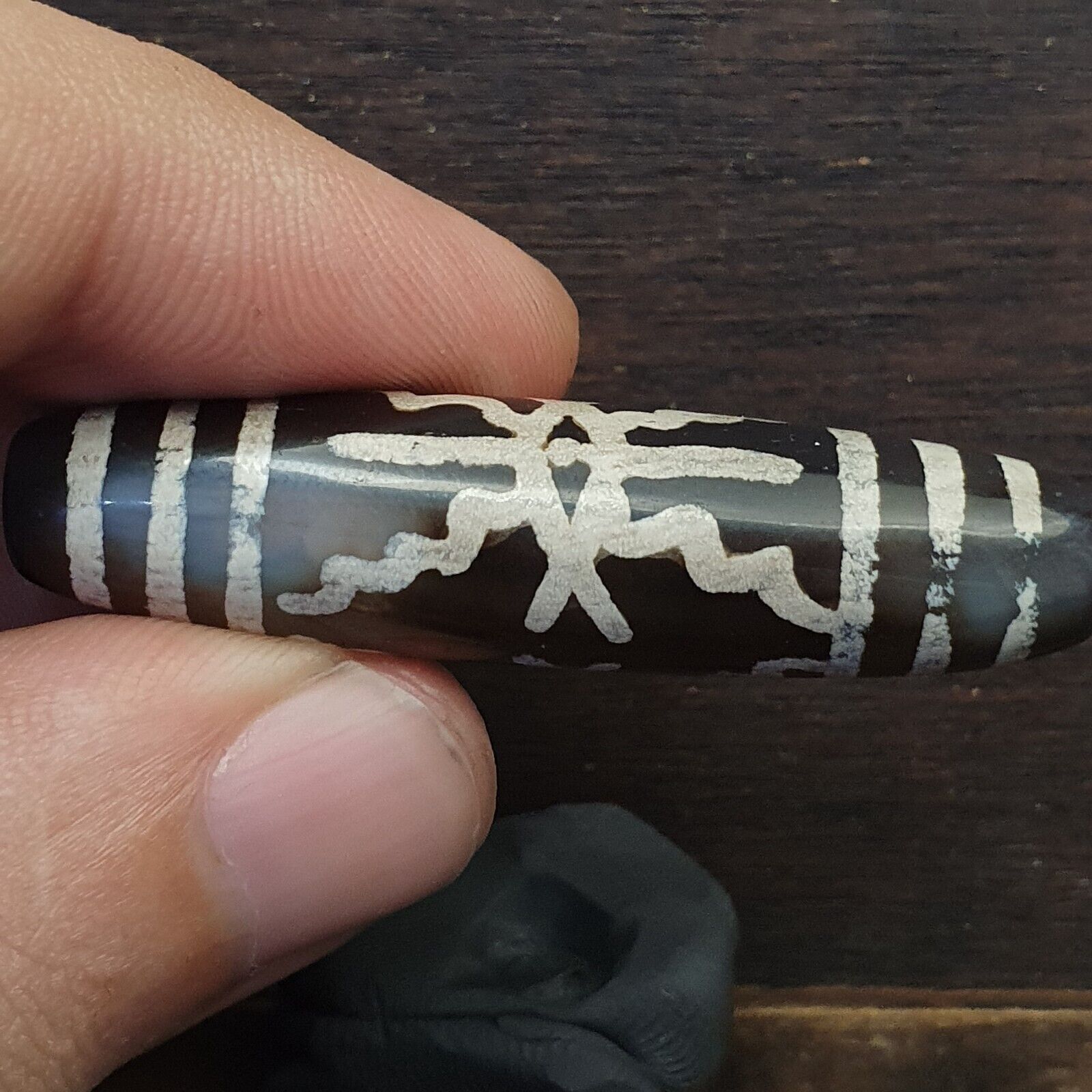 HIMALAYAN Indo Tibetan Central Asian Etched Agate beads Decorated bead BD ET 15