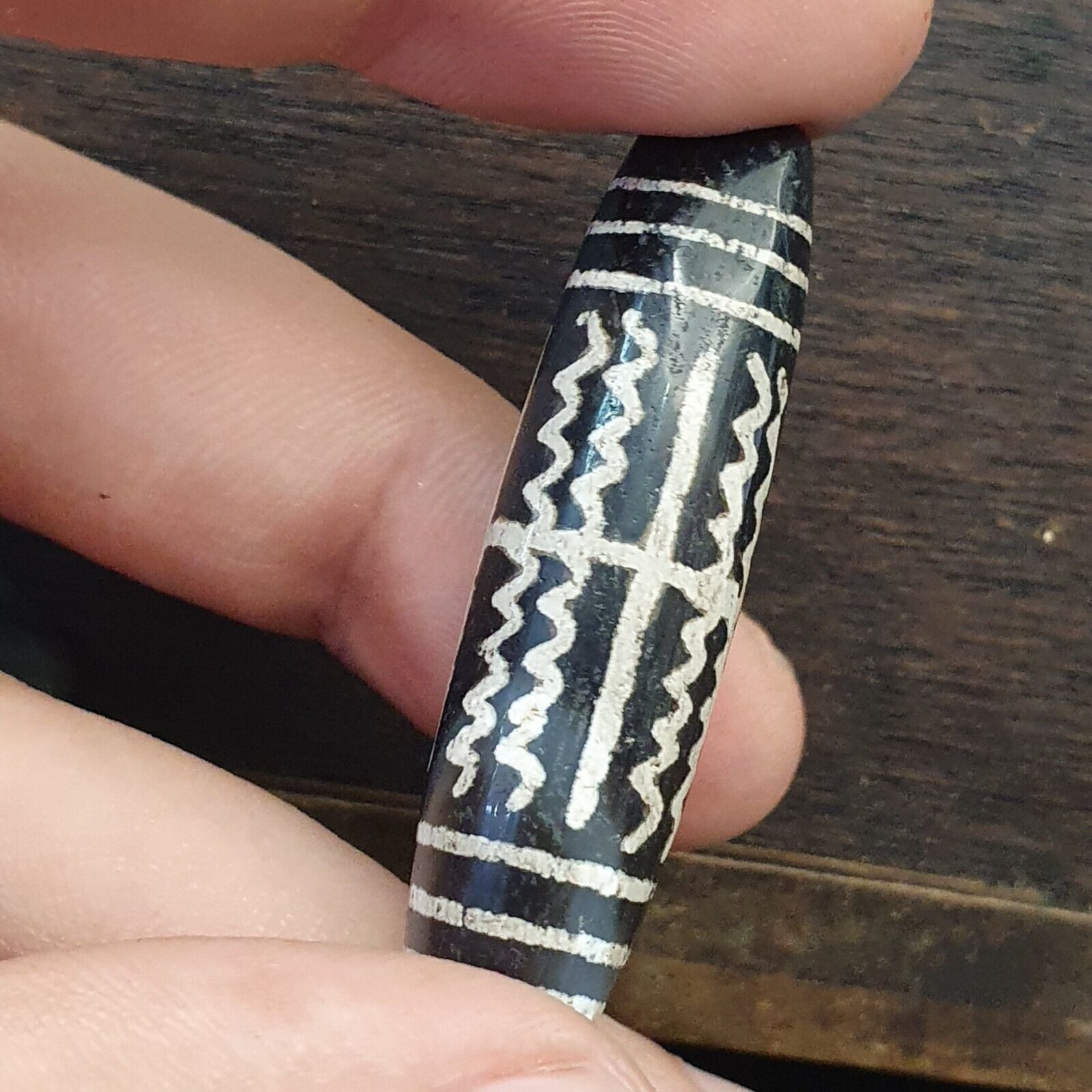 HIMALAYAN Indo Tibetan Central Asian Etched Agate beads Decorated bead BD ET 19