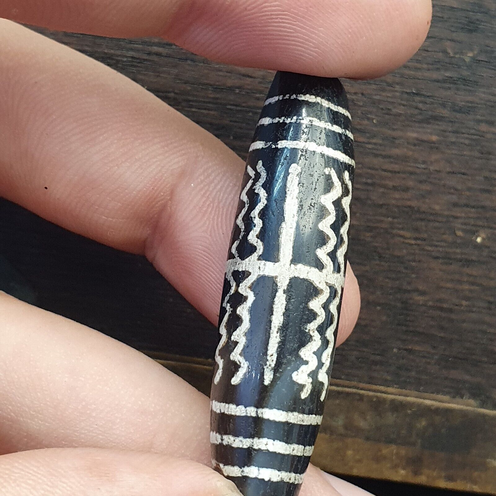 HIMALAYAN Indo Tibetan Central Asian Etched Agate beads Decorated bead BD ET 19