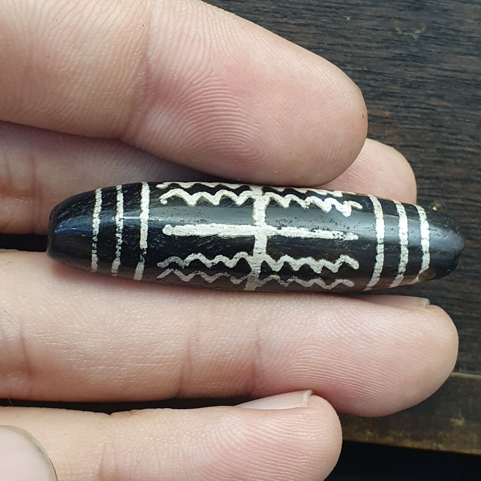 HIMALAYAN Indo Tibetan Central Asian Etched Agate beads Decorated bead BD ET 19