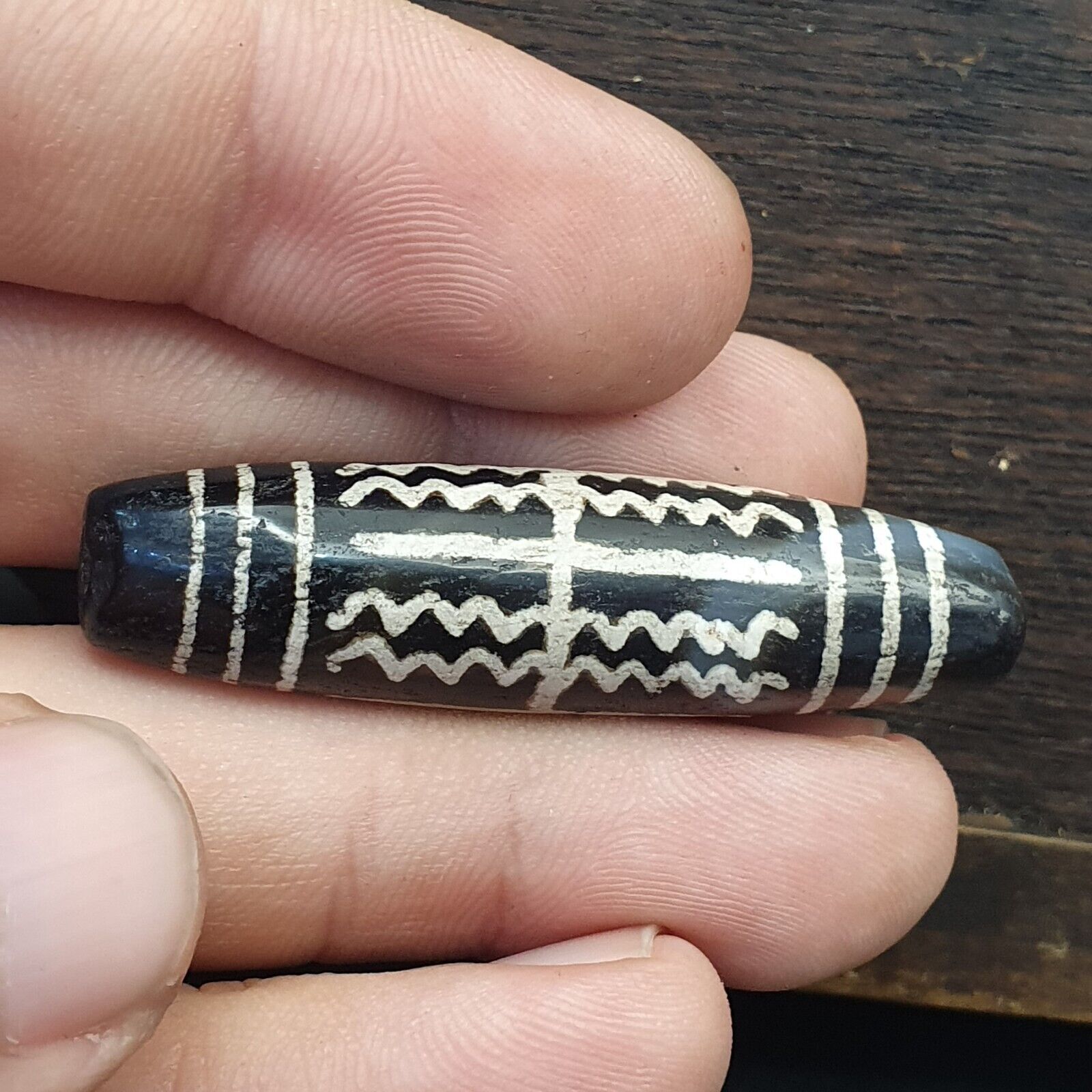 HIMALAYAN Indo Tibetan Central Asian Etched Agate beads Decorated bead BD ET 19