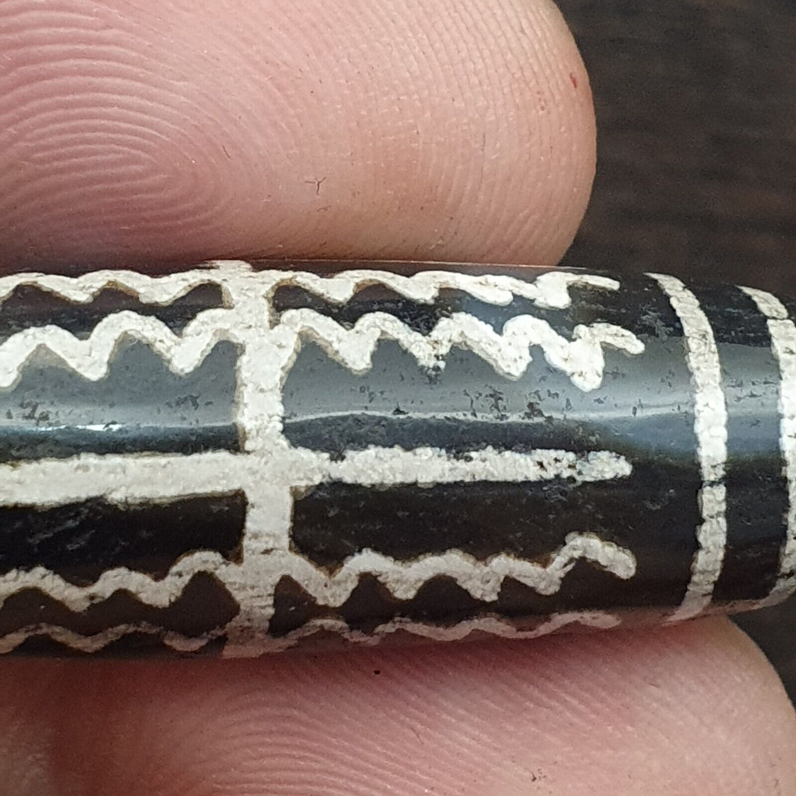 HIMALAYAN Indo Tibetan Central Asian Etched Agate beads Decorated bead BD ET 19